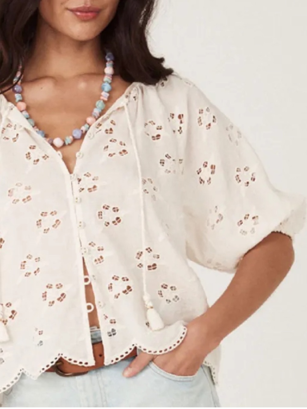 NWT Spell Organic Cotton Love Note Broderie Blouse in Star White size Large - Picture 3 of 14